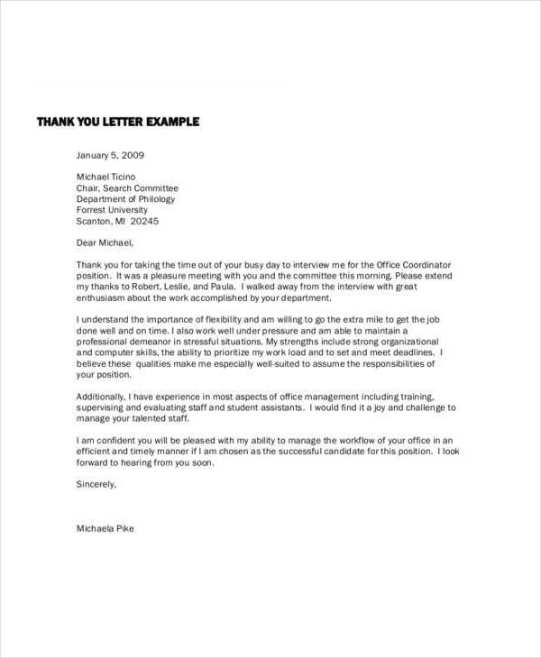 interview thank you letter example