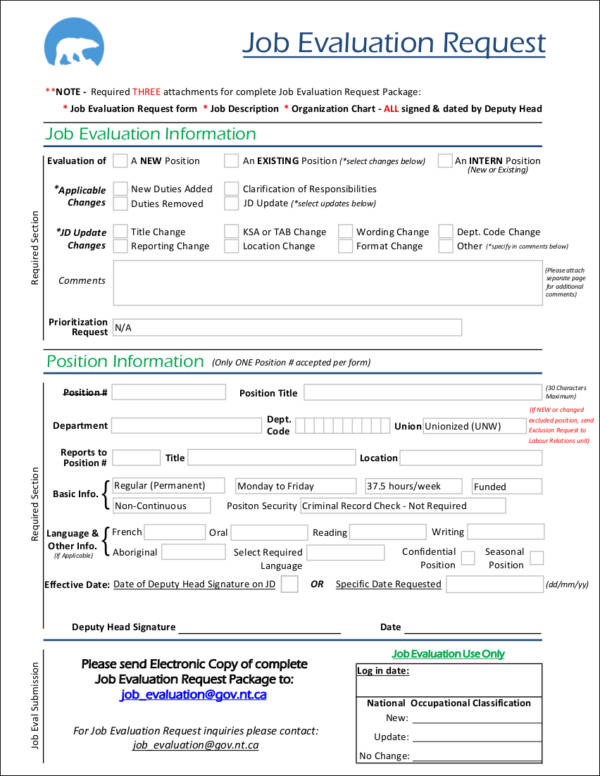 job evaluation request form template