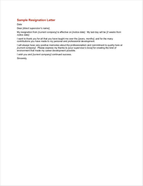 resignation letter templates for pages