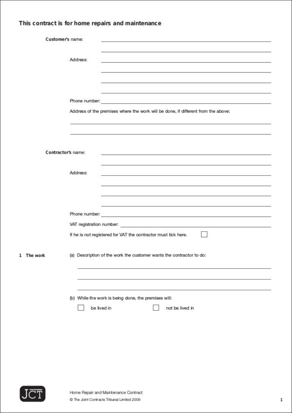 maintenance contract template for home repairs