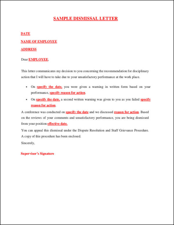 manager termination letter sample