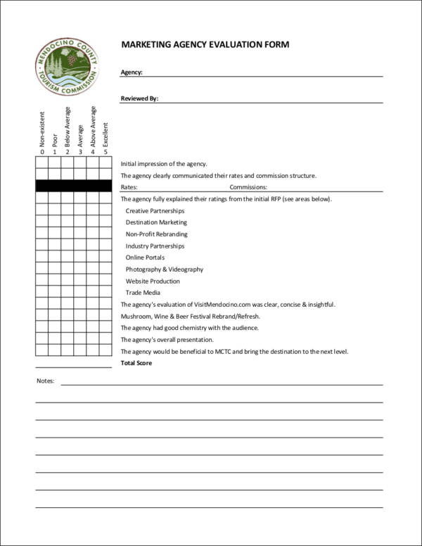 marketing agency evaluation form template