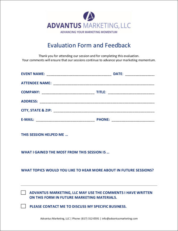 marketing evaluation form and feedback template