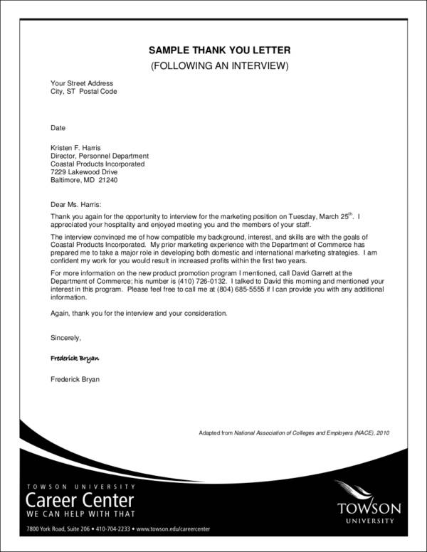 marketing position interview thank you letter