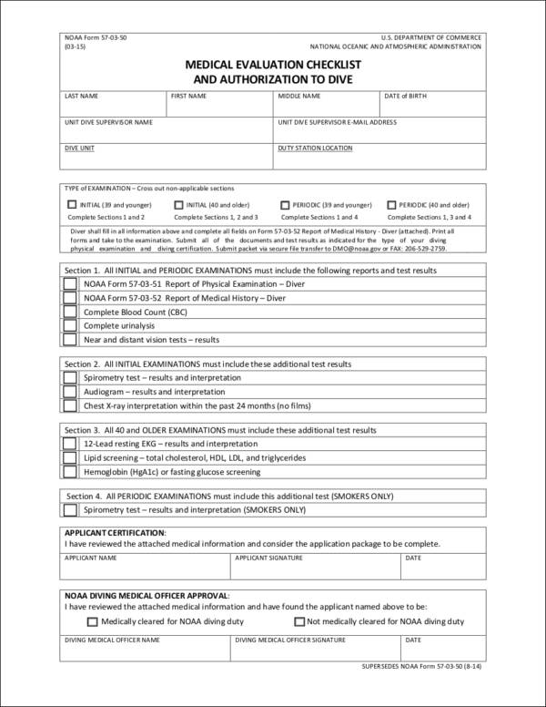medical evaluation checklist template