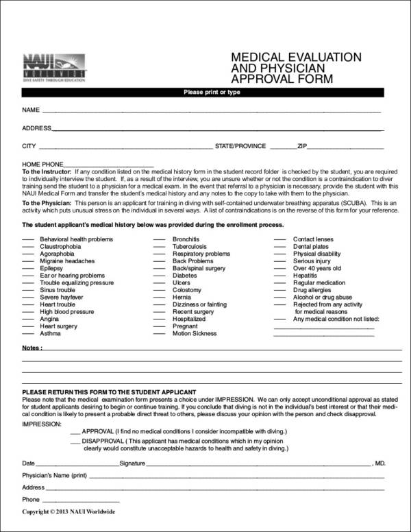 medical evaluation and physician approval form