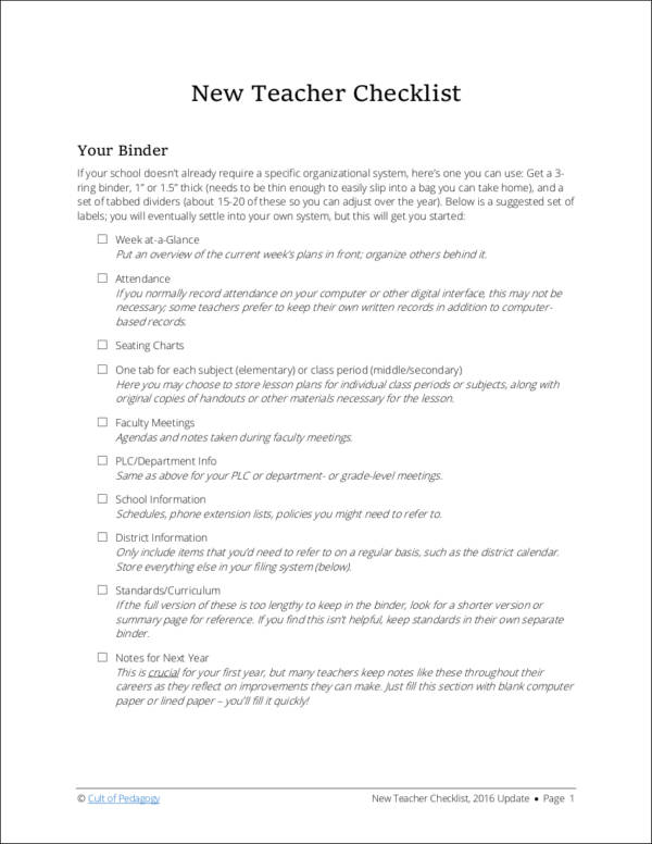 new teacher checklist