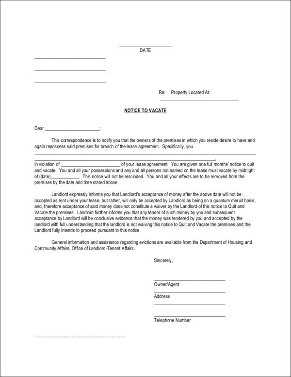 notice to vacate for lease violation template