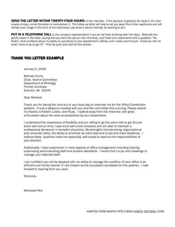 office coordinator thank you letter example