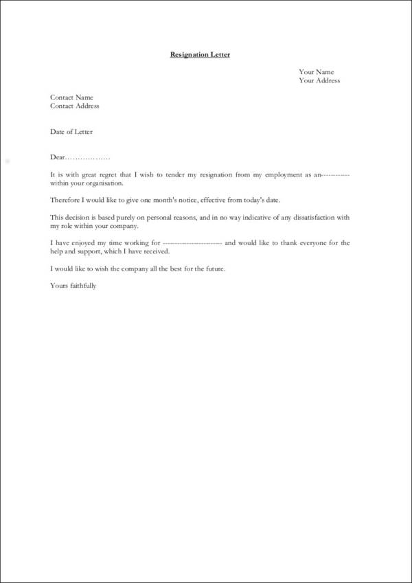 FREE 55+ Printable Resignation Letter Samples in PDF | MS Word | Google ...