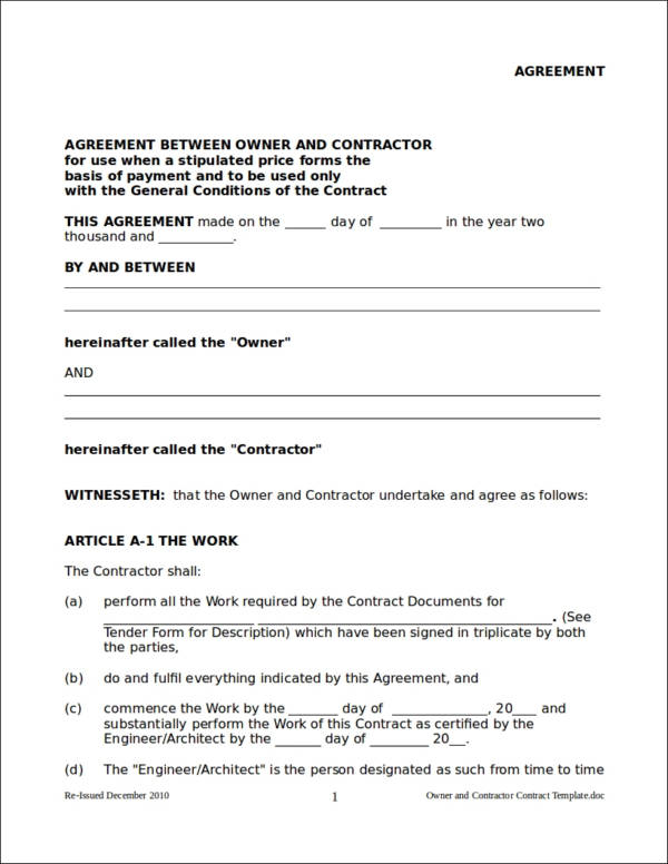 owner and contractor contract template1