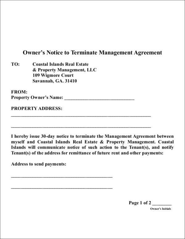 owner’s notice to terminate management agreement contract template