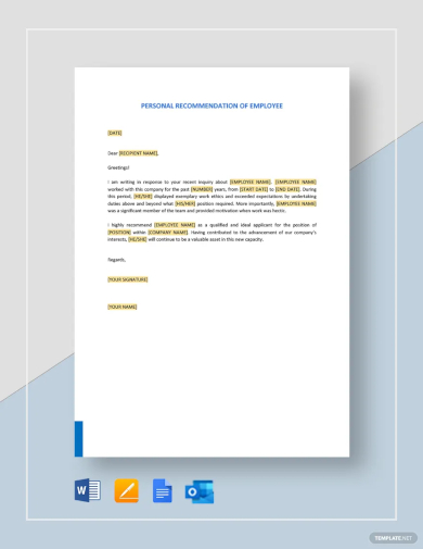 personal recommendation letter of employee template