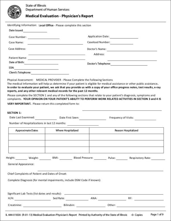 physicians report medical evaluation form