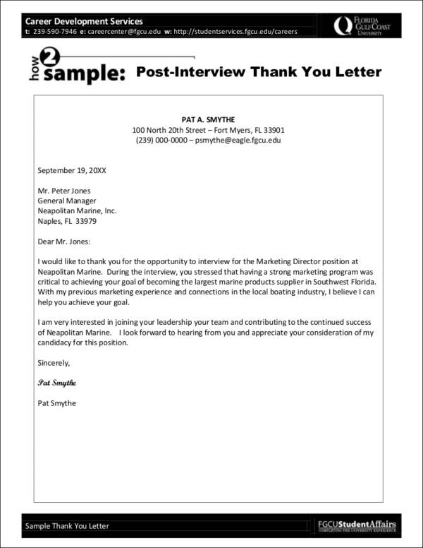 post interview thank you letter sample