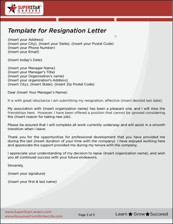 printable template for resignation letter