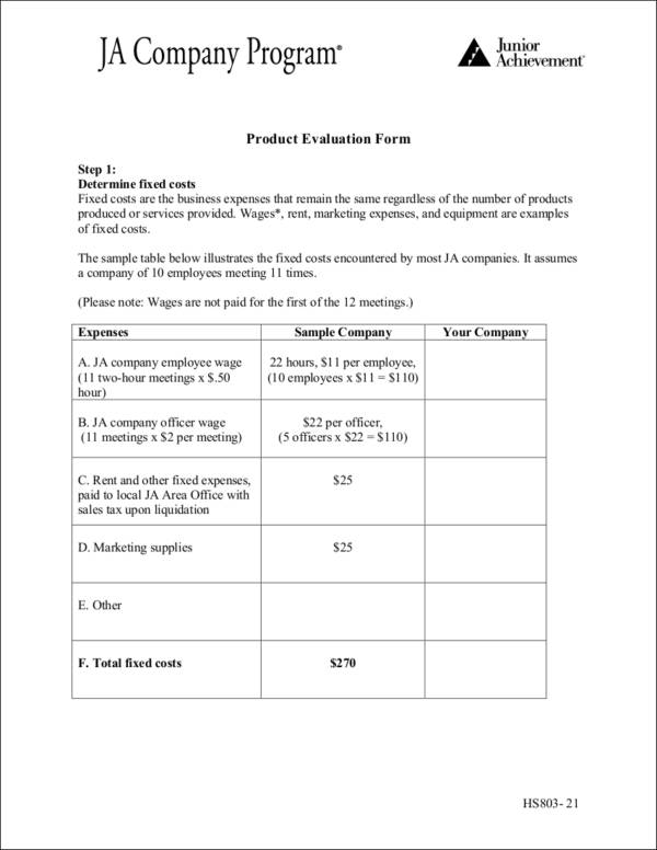product marketing evaluation form