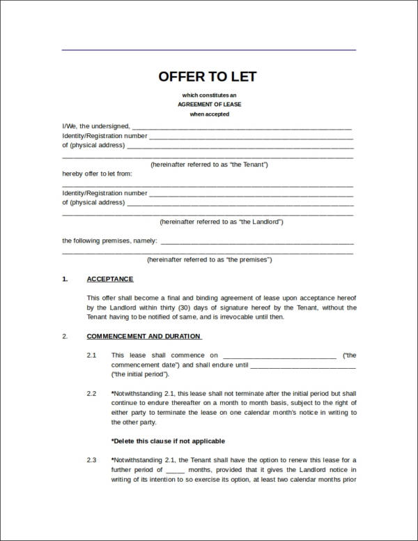 rental agreement conract template