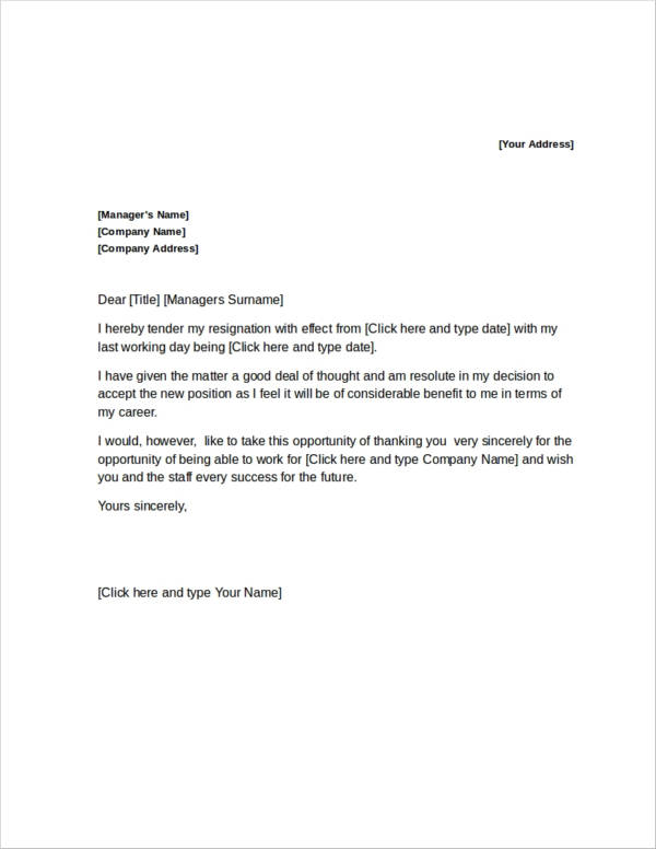 resignation letter template to download