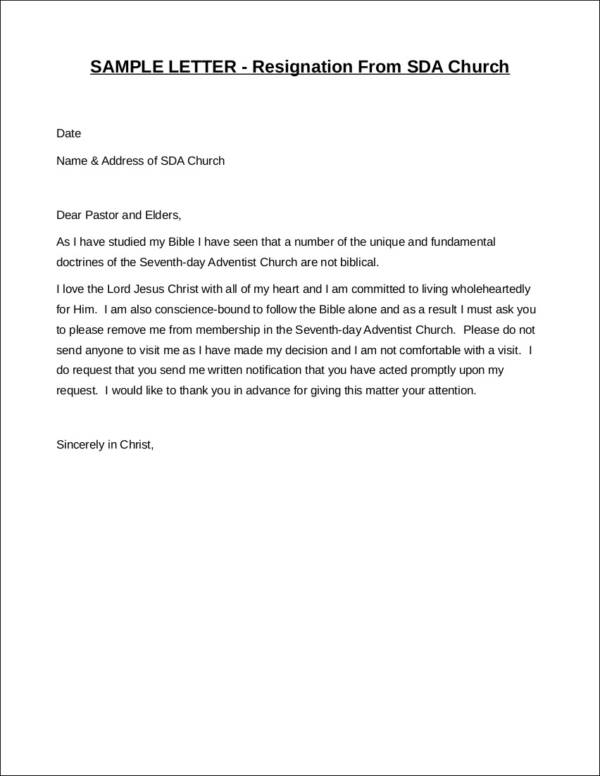 Resignation Letter From Church