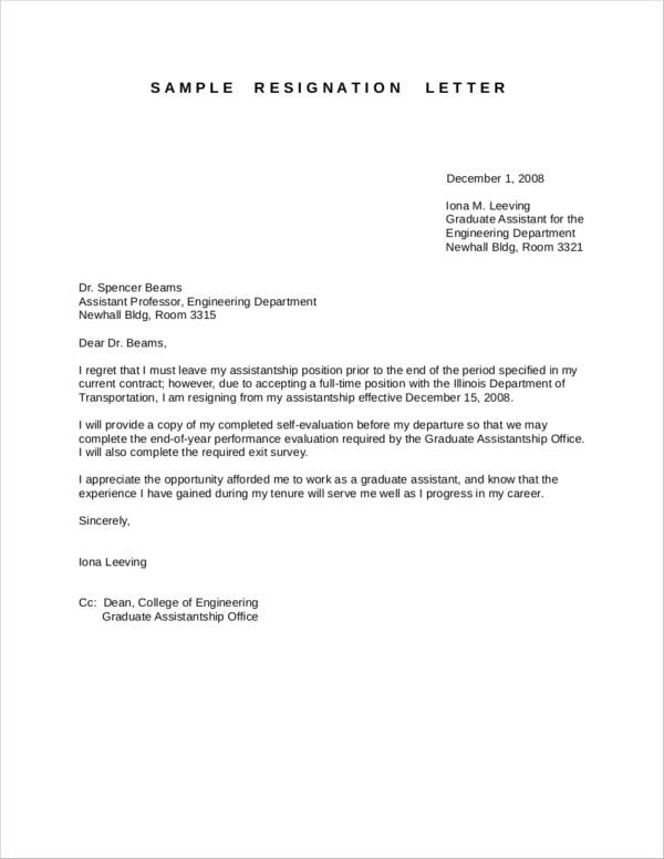 sample resignation letter to download