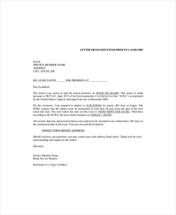 simple commercial tenant lease termination letter sample