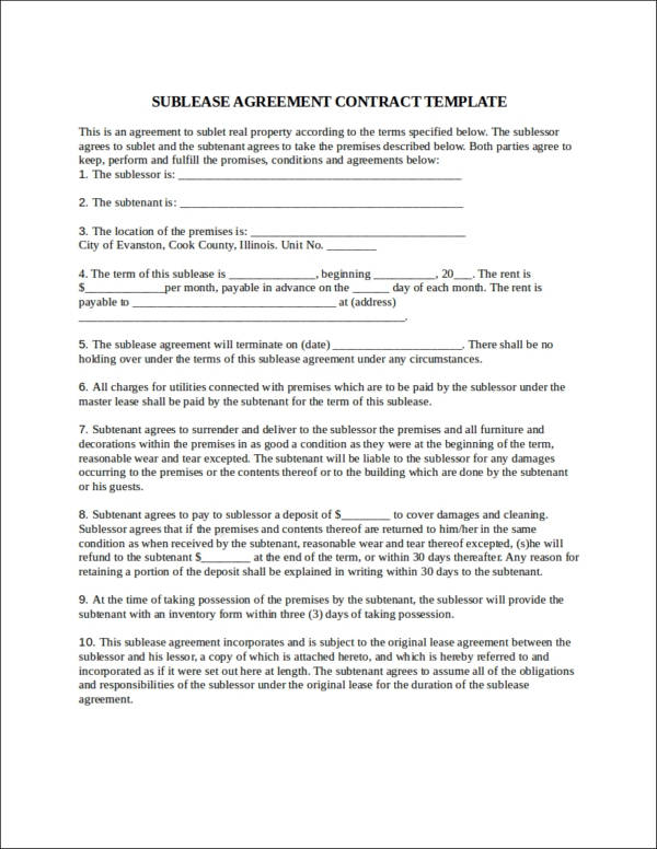 sublease agreement contract template