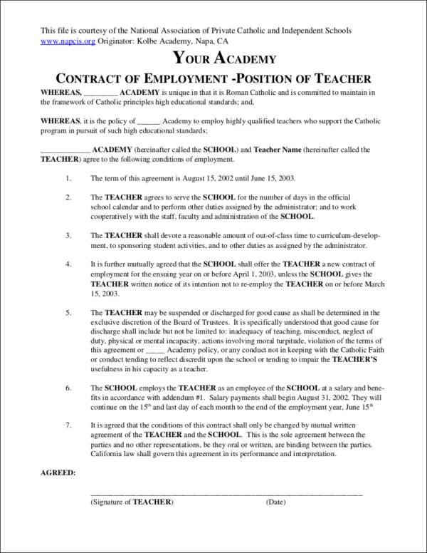 teacher contract template