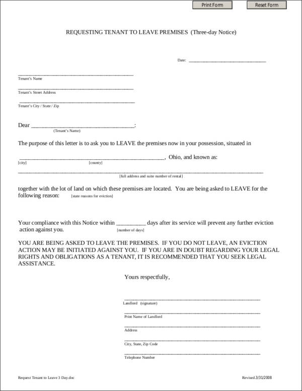 three day eviction notice template