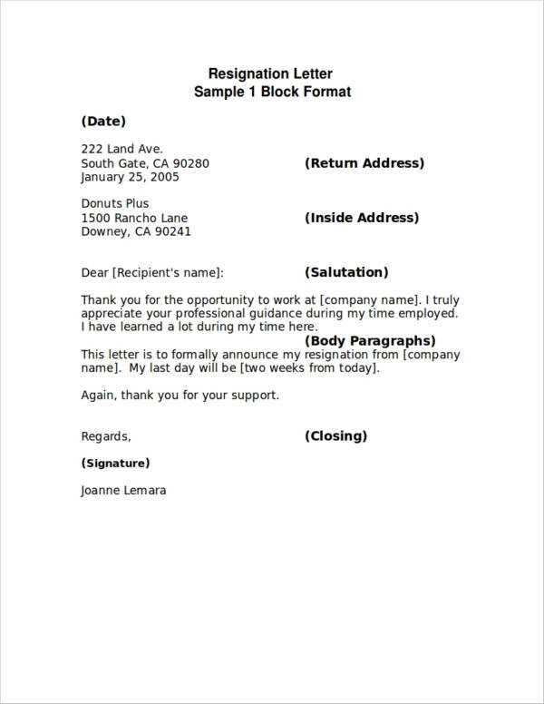 two week resignation letter sample