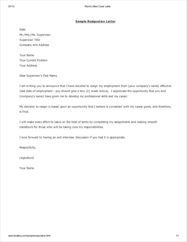 Free 37 Printable Resignation Letter Samples In Pdf Ms Word Google Docs Pages