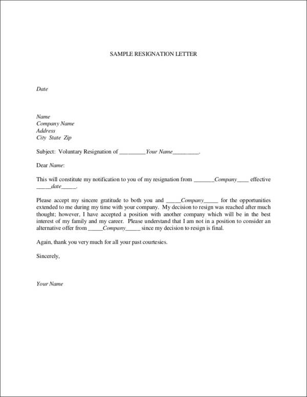 FREE 55 Printable Resignation Letter Samples In PDF MS Word Google 