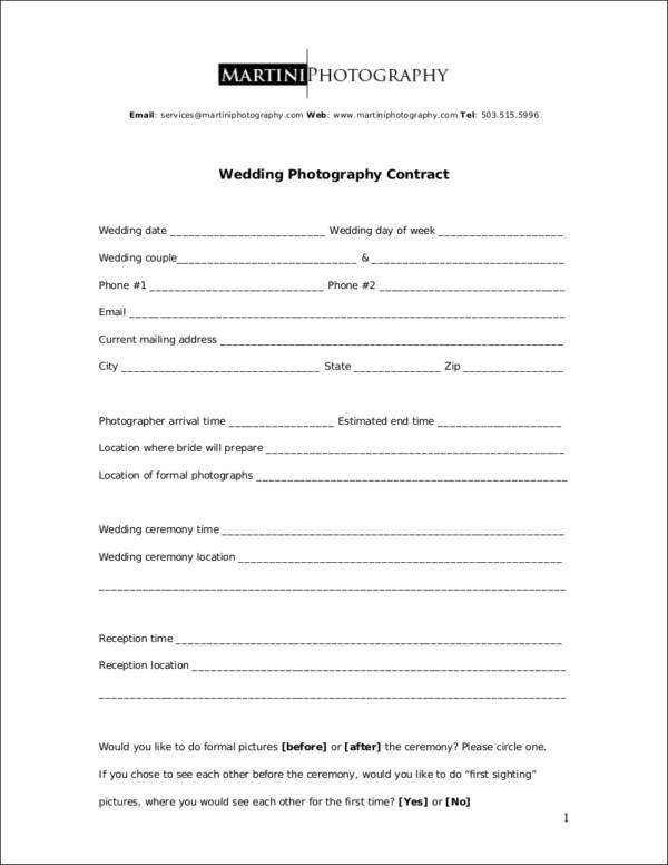 wedding photography contract