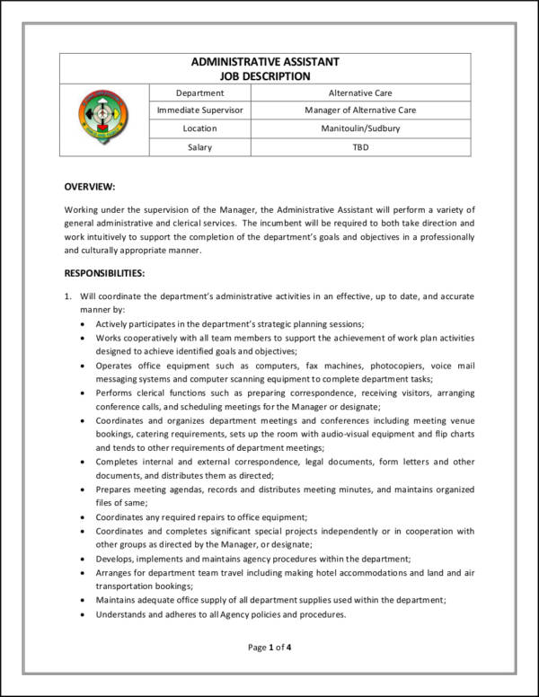 administrative assistant job description sample