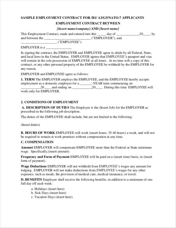 basic employee contract template to download