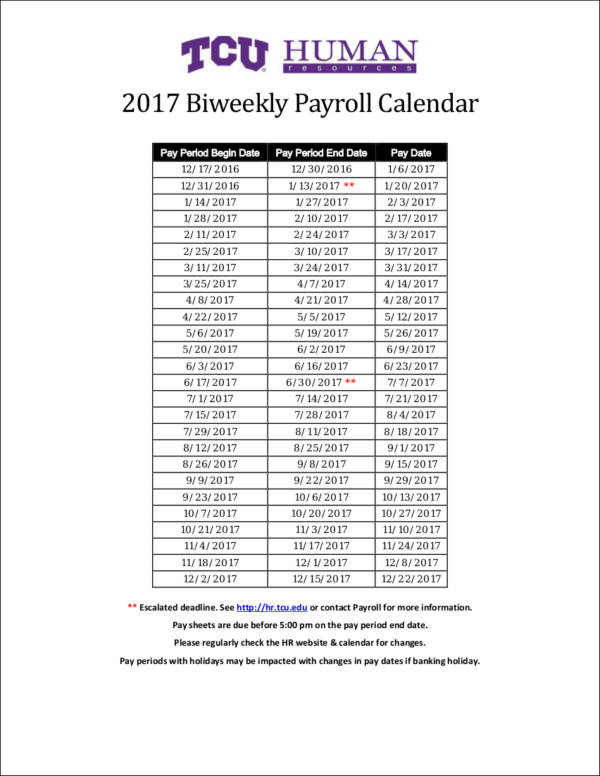 biweekly payroll calendar