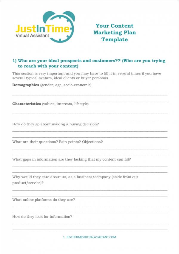 blank content marketing plan template