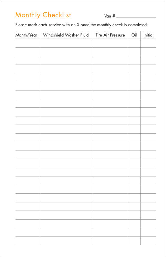 blank monthly checklist template