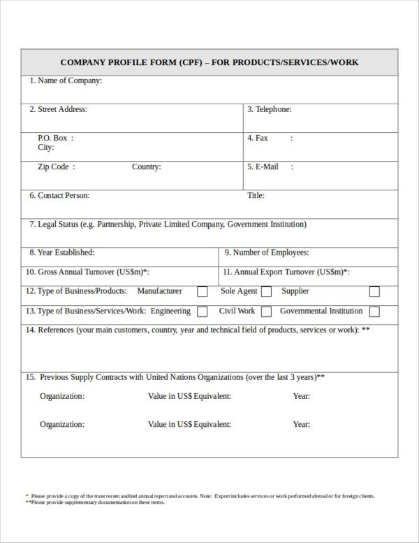 company profile form