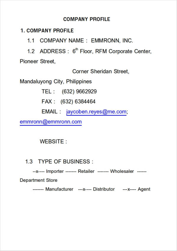 company profile sample in doc