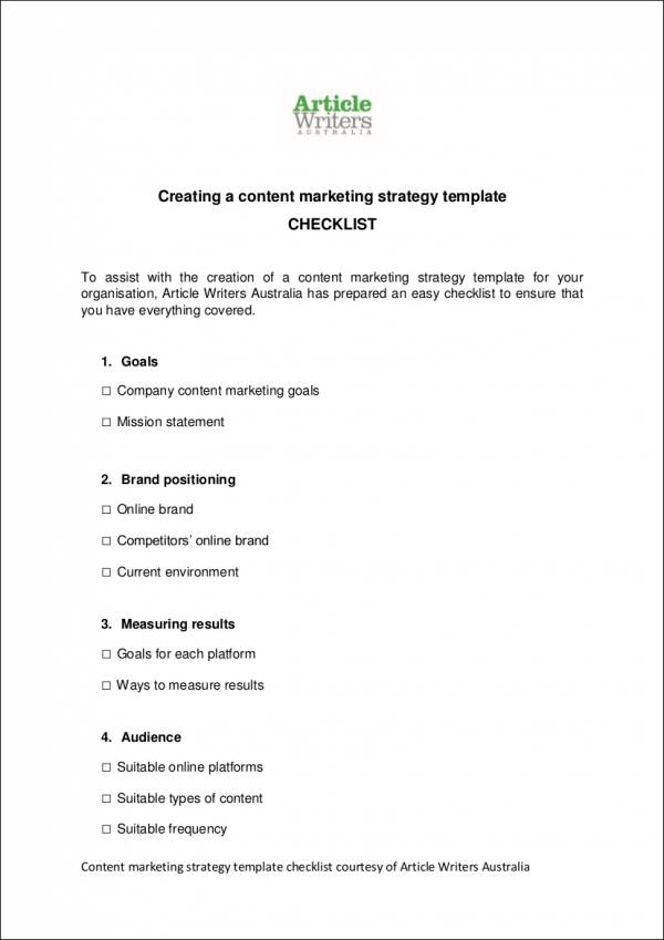content marketing strategy checklist template