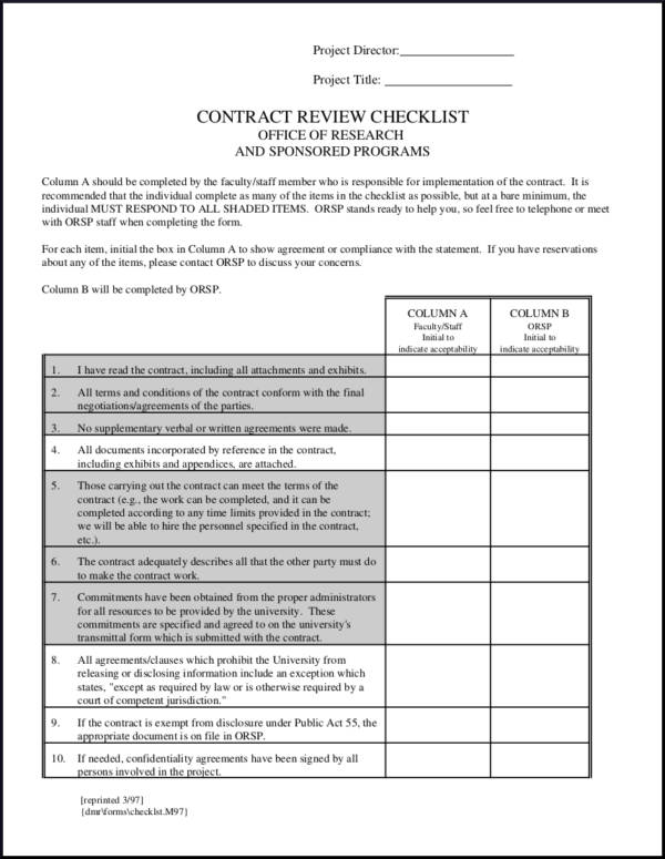 FREE 20+ Contract Checklist Samples & Templates in PDF MS Word Excel