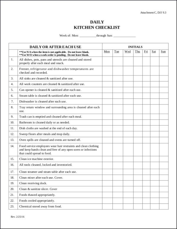 daily kitchen cleaning checklist template1