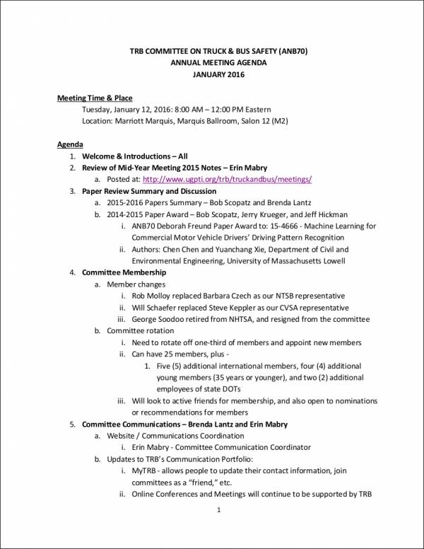 data safety meeting agenda example