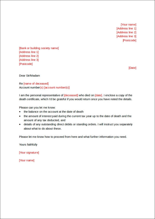 letter notification death template of Samples Sample 15 Death  Templates  Notice & Templates