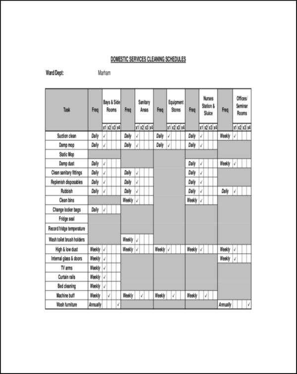 domestic services cleaning schedules checklist template1