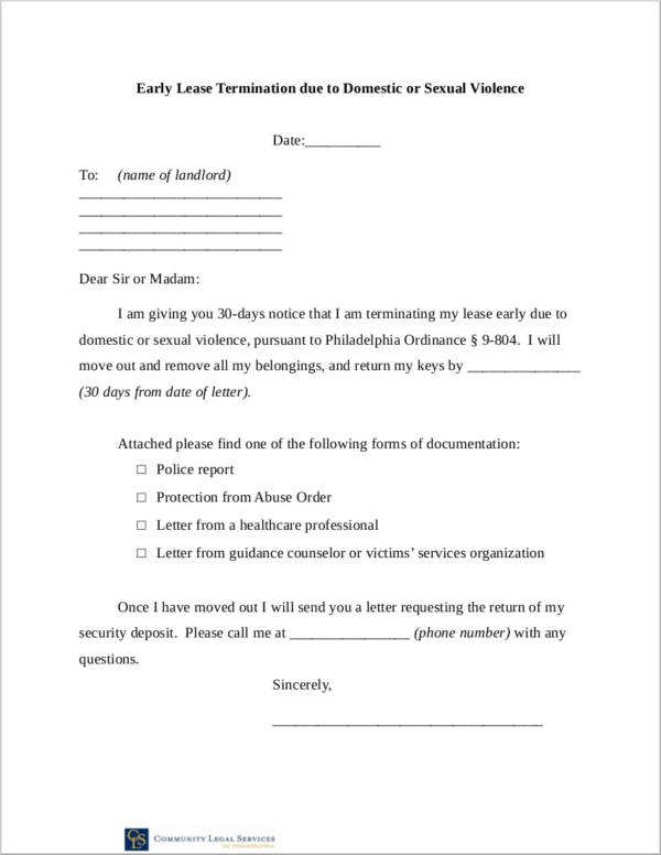 editable early lease termination letter