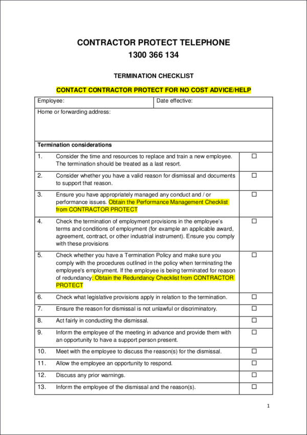 employment contract termination checklist