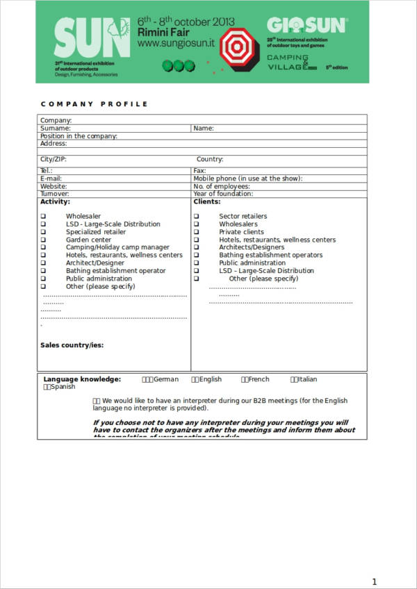 free company profile templates document