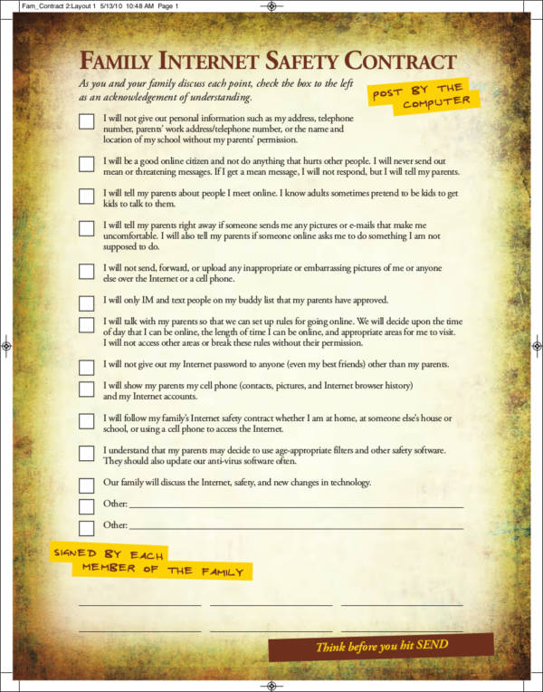 family internet safety contract template